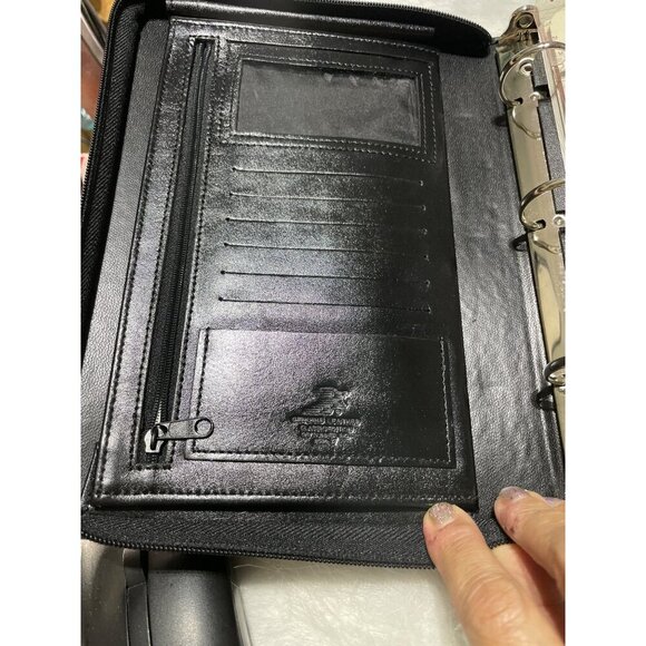 Black Leather Zippered Binder Planner With Card Slots & Ring Binder For Office O - Picture 3 of 9